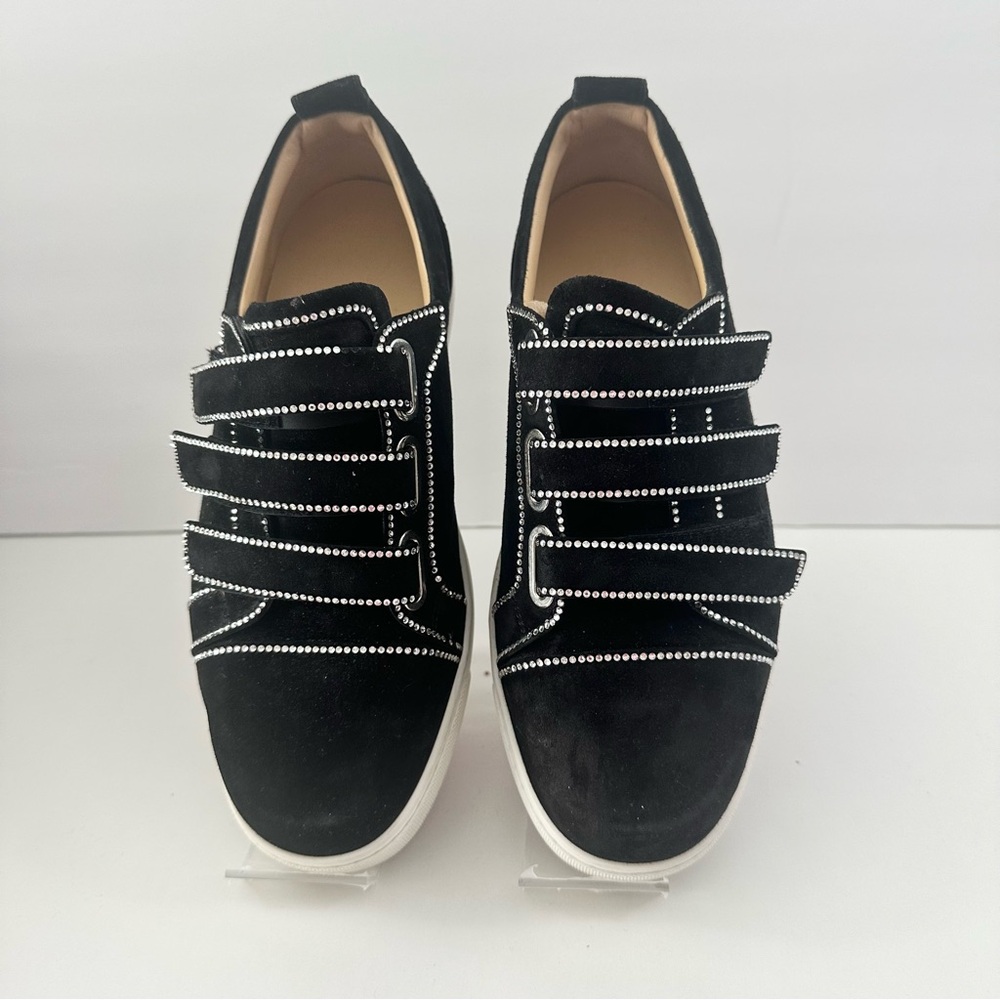 EUC! Christian Louboutin Black Suede Kiddo Bordo Crystal Velcro Sneakers 37 7 - Picture 2 of 15